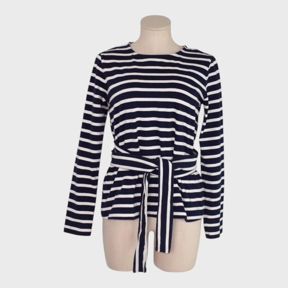 J Crew Striped Belted Long Sleeve Top